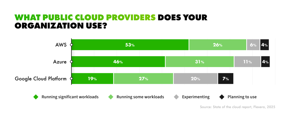 Public cloud providers usage statistics