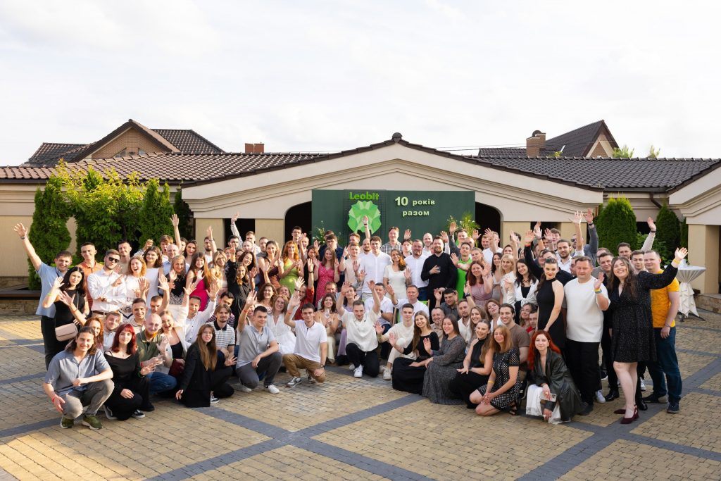 Leobit team celebrating the company's 10th anniversary