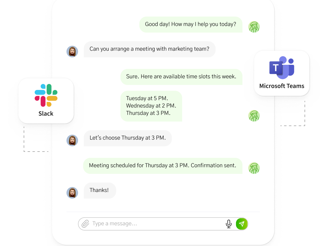 The solution provides an abstract messaging interface that efficiently integrates with Slack. It applies a modular webhook that connects to platform-specific adapters. To ensure responsiveness and prevent timeouts imposed by third-party platforms (such as Slack webhooks), we designed the system to deliver an immediate placeholder response. The actual AI processing and data retrieval are offloaded to background tasks, allowing the platform to later update or edit the original message with the final results. Leonardo can be accessed directly through Slack or tagged in any conversation to assist with text summarization, fact-checking, or providing relevant information within the ongoing chat. In the future, we plan to extend our webhook contract to connect the platform with Microsoft Teams and other platforms.