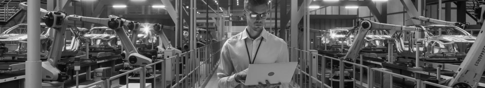 Man with a laptop in manufacturing