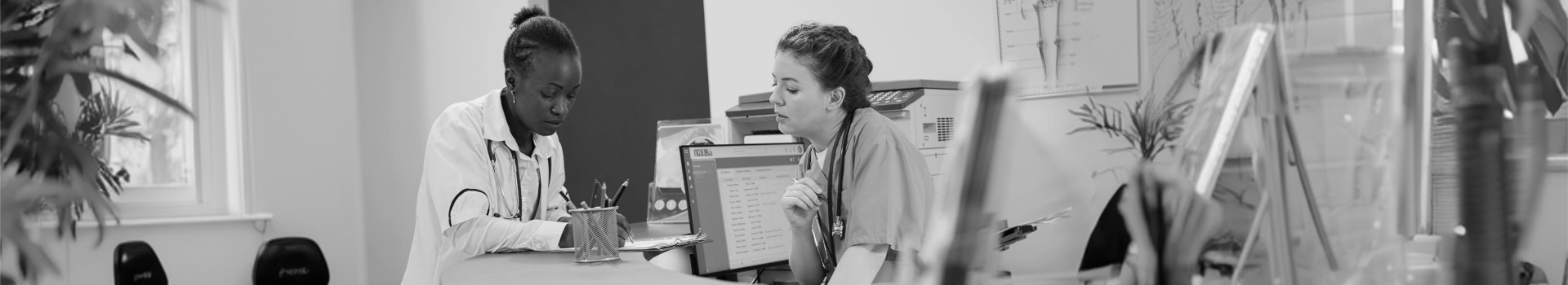 hospital staff with computer