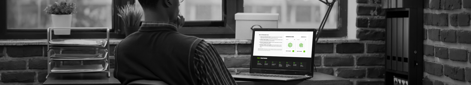 A man uses the AI-Powered Icon Generation Solution on his laptop